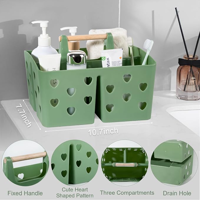 Anyoifax Portable Shower Caddy Plastic Shower Basket Organizer Divided Bathroom Caddy Storage Cleanning Caddy Tote with Handle for College, Dorm Room, Kitchen, Green - Image 4
