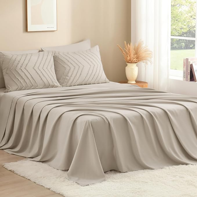 Litanika Twin XL Comforter Set Oatmeal - Boho Tufted Shabby Chic Bed in a Bag for College Dorm, 5 Pieces Fluffy Soft Farmhouse Bed Set for All Seasons
