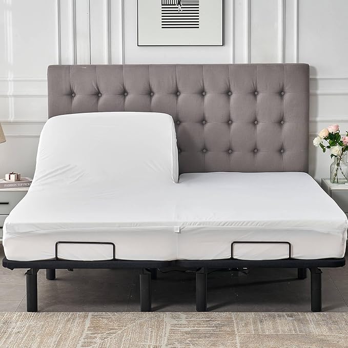 Waterproof 32-34 Split Top King Mattress Protector for Adjustable Bed Flex Head Fitted Sheet Style with Elastic Deep Pocket Mattress Cover Split Top King