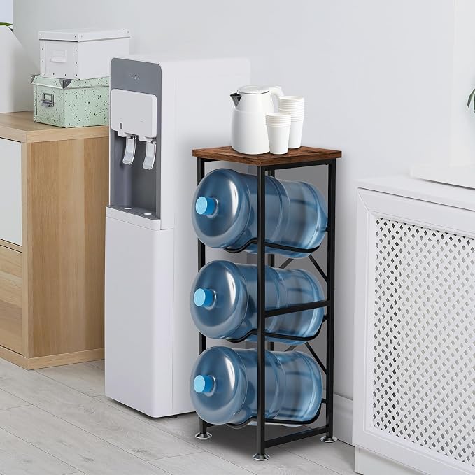 5 Gallon Water Jug Holder, 3-Tier Water Bottle Holder with Wood Top Shelf, Heavy Duty Water Cooler Jug Rack, Water Dispenser Storage Stand for Kitchen Office and Living Room - Image 8