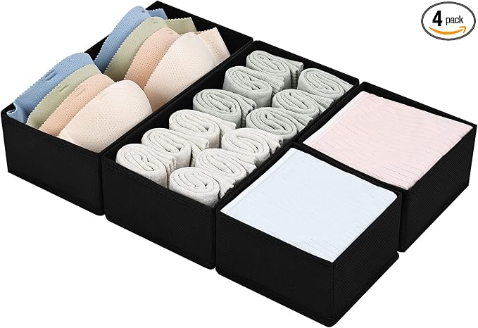 DIMJ Drawer Organizers - Set of 4 Foldable Closet Dividers for Baby Clothes, Socks, Belt, Tie (Black) by DiMJ