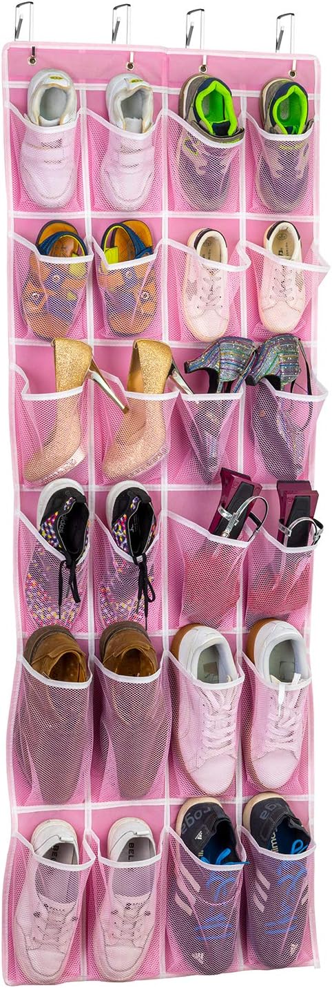 SAVERHO Hanging Shoe Organizer, Over The Door Shoe Organizer with 24 Breathable Mesh Pockets for Men Women Kids Hanging Shoe Storage Rack Organizer Size:58x21 Inch（Pink） - Image 7