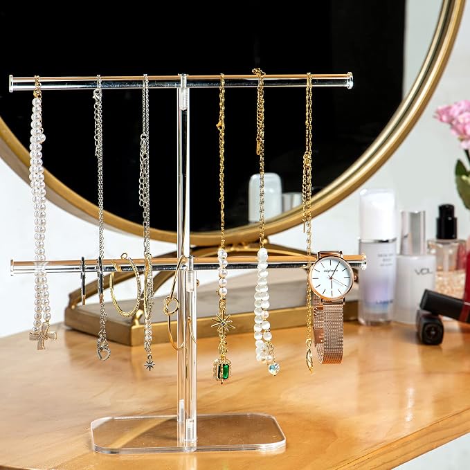 lengnoyp Premium Jewelry Stand , Solid Clear 2-Tier Acrylic Jewelry Organizer Stand & Bracelet holder Stand for Necklace Display, Ring & Watch Display - Image 2