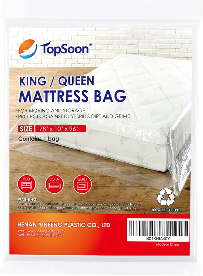 TopSoon Mattress Bag for Storage Mattress Disposal Bag King/Queen Size Clear