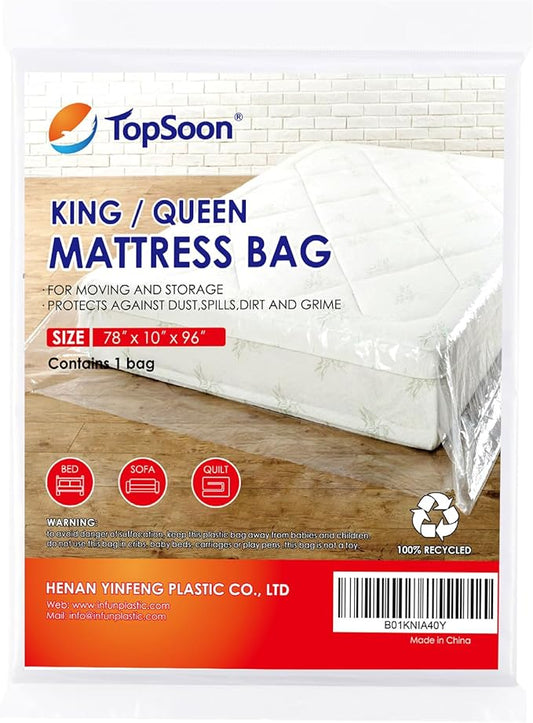 TopSoon Mattress Bag for Storage Mattress Disposal Bag King/Queen Size Clear