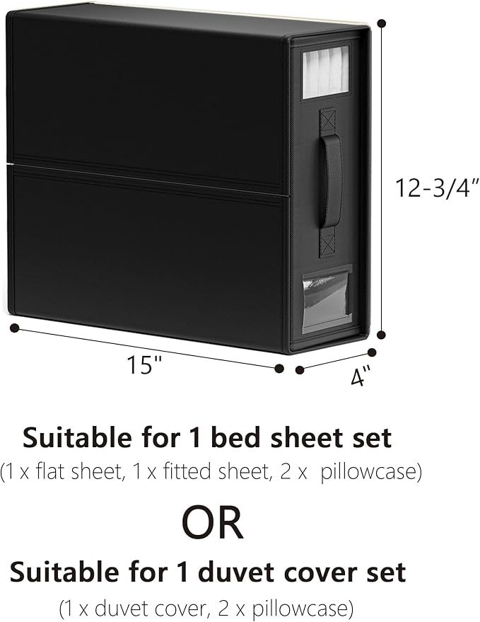 SheetCube Bed Sheet Organizers and Storage 6 Pack, Foldable Linen Closet Organizer with Window and Label, Bedding Folder Storage Box Container for Blanket, Duvet Cover Set, Bed Sheet Set - Black - Image 7