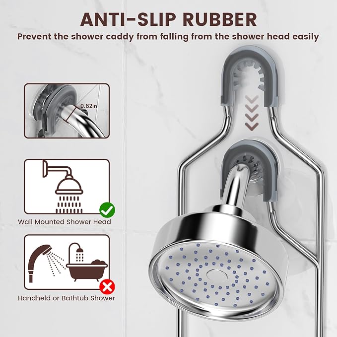 REINHARDT Shower Caddy Hanging, Rustproof Shower Caddy Anti-Swing Shower Organizer Over Showerhead No Drilling Shower Racks with Soap Holder Multi Hooks Bathroom Storage for Shampoo Sponge, Silver - Image 5