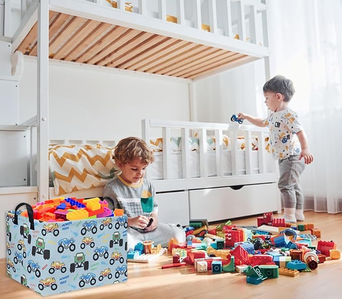 Rectangular Monster Truck Baskets Kids Gift Bins Empty Baby Basket for Boys Toy Storage Basket Organizer Bin Box Room Decor for Home(Monster Truck) - Image 5