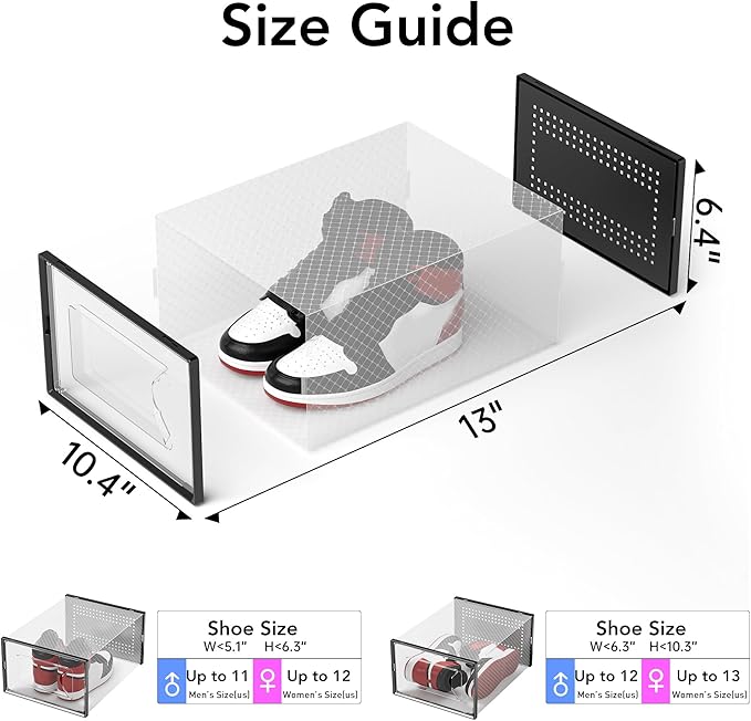 Foluck X-Large Shoe Storage Box, 15 Pack Clear Plastic Stackable Shoe Organizer for Closet, Interlocking Design Shoe Container Bins for Sneakers, Foldable Shoe Rack with Lids, Black - Image 2