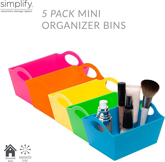 Simplify Neon, 5 Pack, Mini Storage Containers, Bins, Drawer, Office Organization, Good for Toys, Hair Accessories, Bobby Pins, Q-Tips, Small Items - Image 2