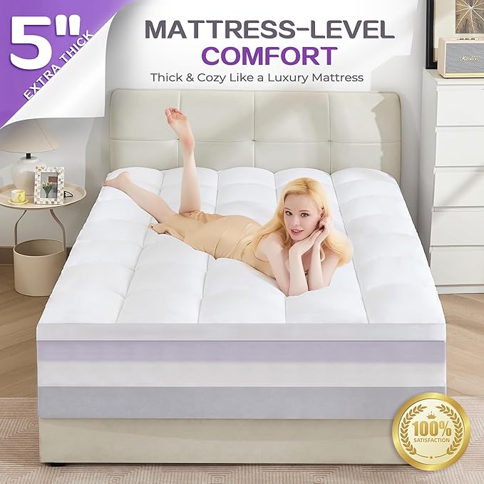 SINWEEK Dual Layer 5 Inch Memory Foam Mattress Topper Twin Size, 3 Inch Gel Memory Foam Plus 2 Inch 1450 GSM Down Alternative Quilted Pillow Top Mattress Pad Cover, White
