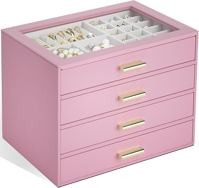 AKOZLIN Jewelry Box with Clear Lid Functional Leather Jewelry Storage Organizer Case 4 Drawers for Women Girls Necklace Ring Bracelet Earring by AKOZLIN