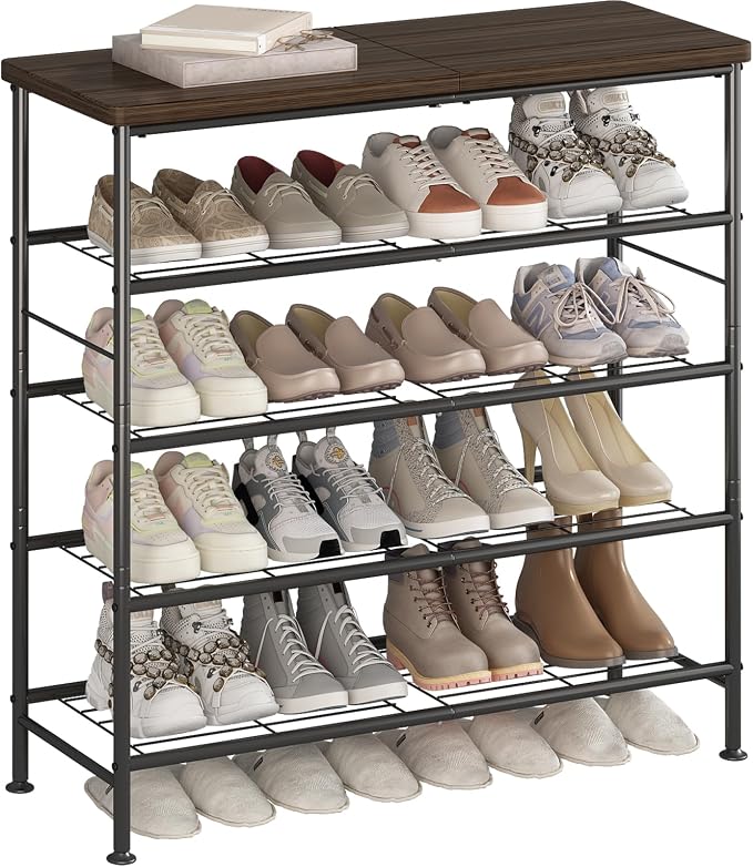 SUOERNUO Shoe Rack Organizer 5 Tier for Closet Entryway Free Standing Metal Storage Shoe Shelf with MDF Top Board，Black+Rustic Brown - Image 8