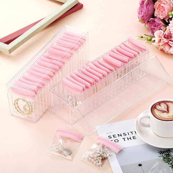 Kenning 42 Pcs Acrylic Jewelry Case Organizer, Clear Jewelry Organizers Holder with Portable Anti Tarnish Storage Bags for Rings, Earrings, Necklaces, Ideal Gifts for Women (Pink) - Image 5