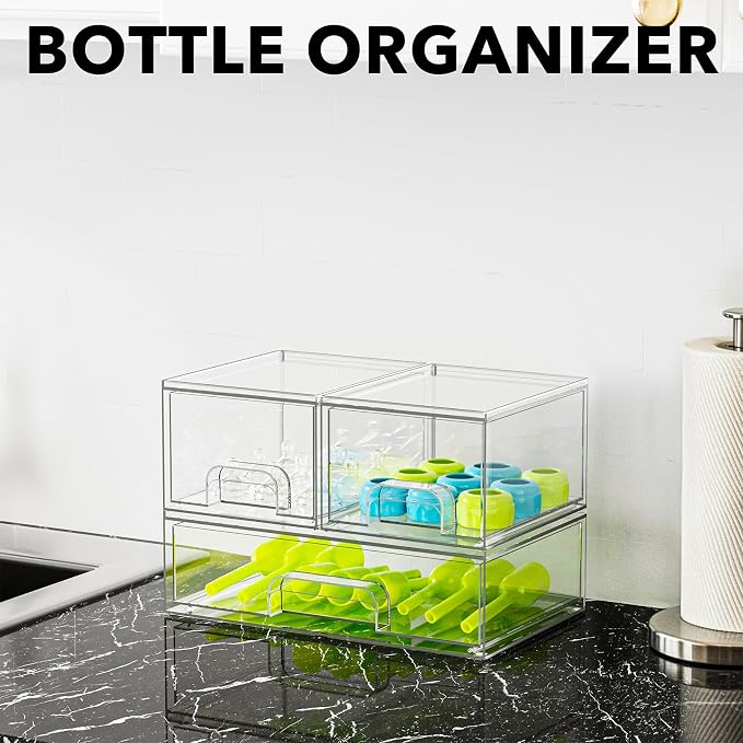 SpaceAid Bottle Storage Organizer Baby - Acrylic Bottles Station Organizer Container, Stackable Clear Drawers for Countertop, Vanity, Bathroom, Cabinet, Pantry Organization, 3 Pack, 2S1L, 7.8"H - Image 3