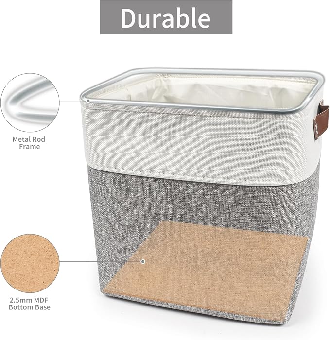 Bagnizer Collapsible Fabric Storage Cubes 11x11 Cube Storage Bins, 4 Pack Closet Baskets Box with Handles for Organizing, Shelf, Toys, Clothes, Home, Office, Nursery (Grey&White) - Image 4