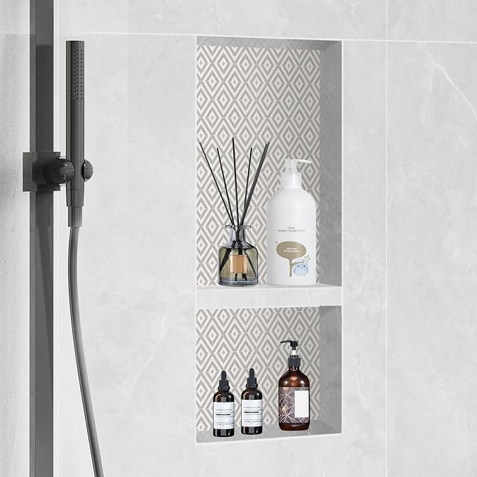 VEVOR Shower Niche Ready for Tile 16" x 24", Double Shelf Organizer, Square Corners Wall-inserted Niche Recessed, Sealed Protection Modern Soap Storage Niche for Shower Bathroom, Black - Image 2
