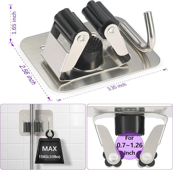 Broom Holder Wall Mount Screw Drilling, Sturdy Heavy Duty Stainless Steel Mop Gripper Rack Perforated, Perfect for Laundry Room Organizer, Fit with Laundry Kitchen Garage Garden Storage System - Image 2