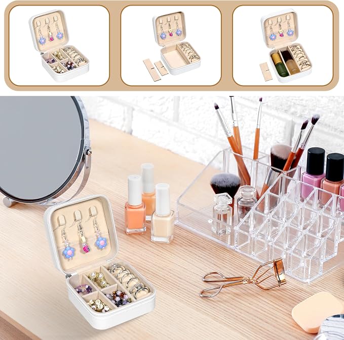 12 Pack Small Travel Jewelry Box Bulk Bridesmaid Proposal Gift Boxes Portable Mini Travel Jewelry Case PU Leather Earring Storage Box with Dividers for Women Girls Rings Necklace Earring Organizer - Image 5