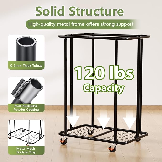 200L Laundry Hamper with Wheels, Rolling Laundry Basket with Metal Frame and Removable Bag, Large & Tall Dirty Clothes Hampers for Bedroom Aesthetic, Laundry Room, Bathroom, Dorm-Black - Image 5