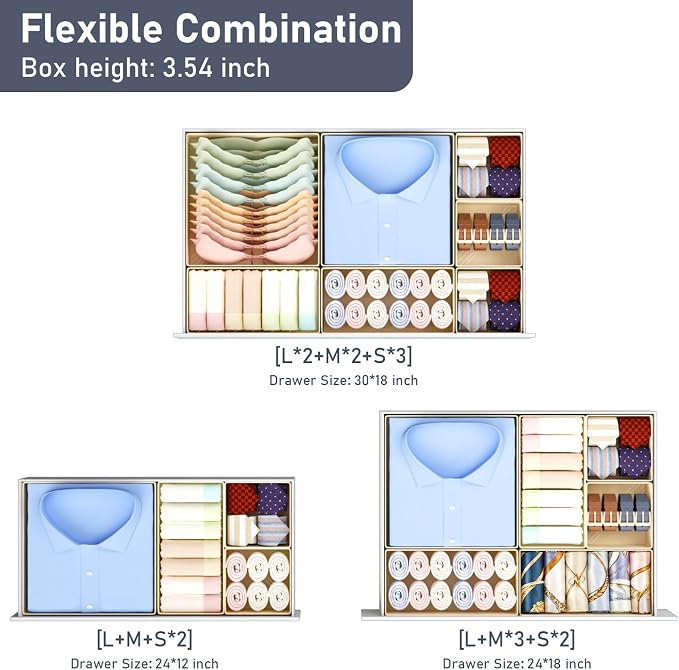 DIMJ Drawer Organizer Clothes 28 Pack - Foldable Baby Organizers and Storage & Closet Organizers for Bedroom, Closet - Nursery Organization Dresser Dividers for underwear, Sock,Bra, Belt, Tie,Beige - Image 4