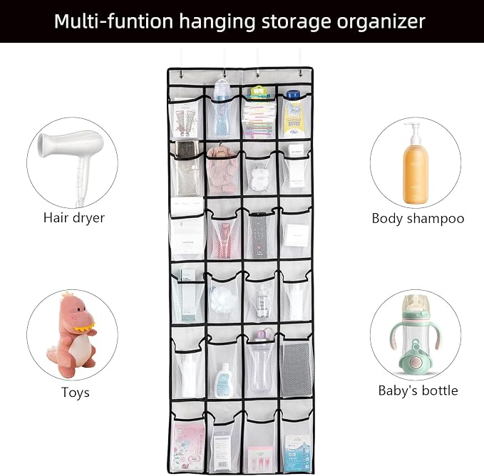 SAVERHO Over the Door Shoe Organizer, Hanging Shoe Organizer with 24 Mesh Large Pockets Door Shoe Rack Organizer for Men Women Kids Hanging Shoe Storage Bag.(White - Image 5