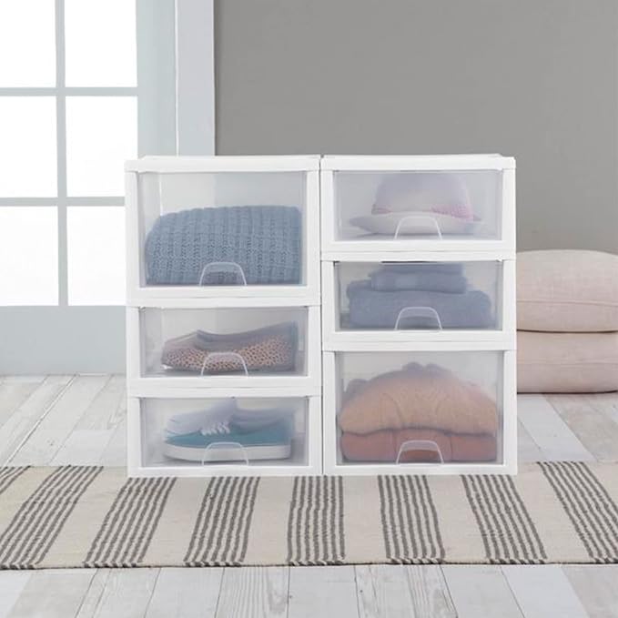 Sterilite 12-Pack 16 Quart Stacking Drawer, Clear Storage Closet Organizer, White Frame - Stackable Modular Plastic Drawers for Clothes, Accessories, Craft Supplies, Shoes or Linens - Image 7