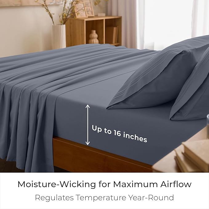 Mellanni California King Sheets Set - 4 PC Iconic Collection Bedding - Hotel Luxury, Extra Soft, Cooling Bed Sheets - Wrinkle, Fade, Stain Resistant (Cal King, Mineral Gray)