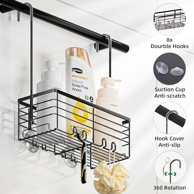 SHANSHUI Shower Hanging Caddy, Bathroom Shower Organizer Basket, Shampoo Bracket Over Door Rack with Hooks, 304 Stainless Steel - Image 5