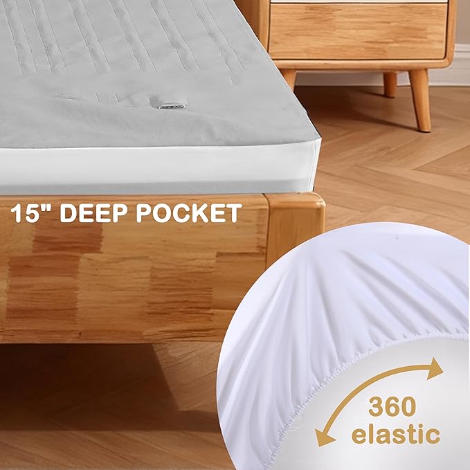 Electric Mattress Pad King Size 78"x80" with 10 Hours Auto Off 4 Heat Setting Dual Controller Fit Up to 15 Inch Deep Pocket, Machine Washable - Light Gray