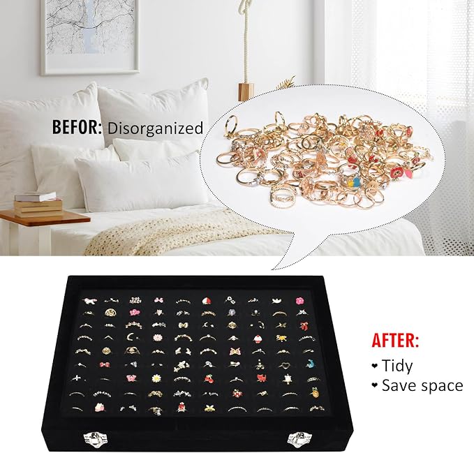 Vicoter Rings Organizer Tray 100 Slot Velvet Ring Earring Storage Box TranSparent Cover Jewelry Store Ring Display Box Jewelry Display Cabinet for Girl Wife Mother - Image 5