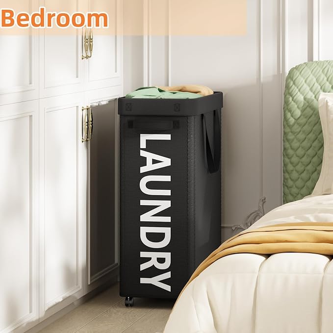 Optish Laundry Basket with Wheels, 90L Rolling Laundry Hamper with Wheels, Large Clothes Hamper on Wheel with Removable Mesh Bag for Bedroom, Dorm Room Essentials, Black - Image 7