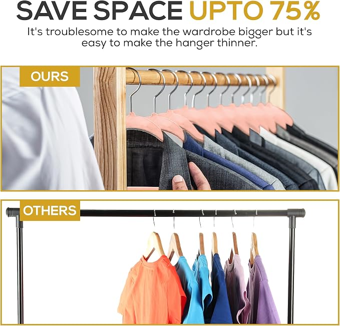 Techzoo 50 Pack New Premium Quality Velvet Hangers Ultra Thin Non Slip Adult Felt Space Saving Hangers for Closet Heavy Duty Coat Pants Jackets Dress Hangers 360° Swivel Hook Hold Upto 10lbs Rose Gold - Image 6