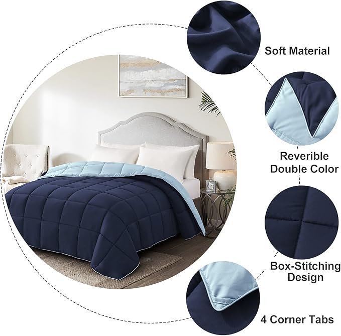 Homelike Moment California King Comforter - Blue Duvet Insert Down Alternative Bed Comforter, Lightweight Bedding Comforters Cal King Size Quilted Soft All Season Reversible Navy/Light Blue