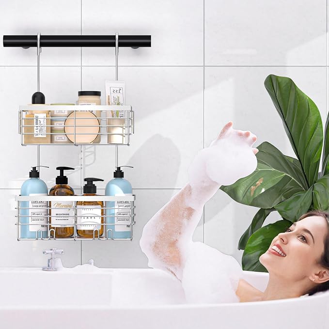 YUOROS Shower Caddy Hanging, 2 Tier Over the Door Shower Organizer Rack 304 Stainless Steel Rustproof Bathroom Storage Shampoo Holder Basket (Silver) - Image 7