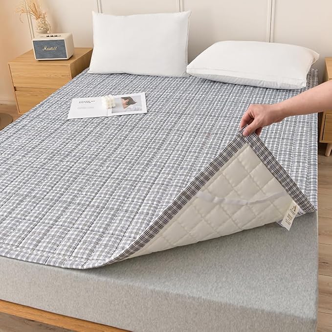 Mattress Pad Twin XL，Breathable，Non-Slip Mattress Protector with Elastic Straps，Quilted Mattress Topper Cover for Adults and Kids，Raw Cotton，Washable