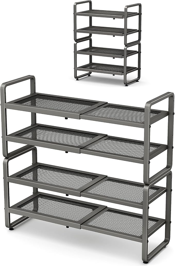 SNTD Shoe Rack - Expandable Shoe Organizer for Closet, Adjustable Metal Shoe Shelf Storage, Stackable Long Shoe Stand Holder for Garage, Entryway, Door Entrance (Grey, 4-Tier) by SNTD