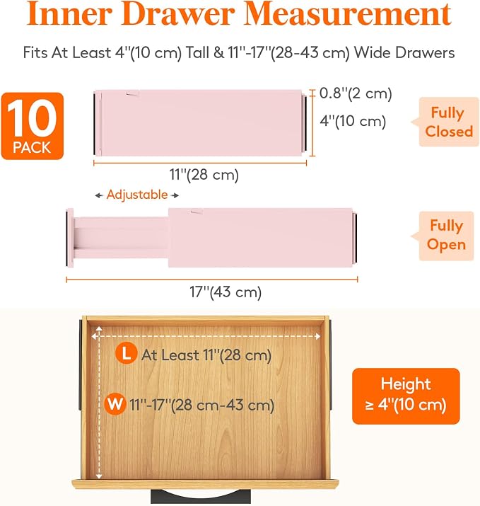 Lifewit 10 Pack 4" High Drawer Dividers 28-43.5cm/11-17" Adjustable Drawer Organizer for Clothes/Utensils, Expandable Drawer Separator in Dresser/Kitchen/Bedroom/Office Organization & Storage Beige - Image 2