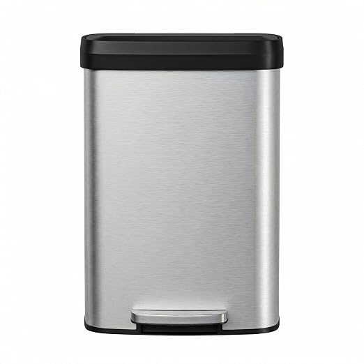 Garvee 13 gal / 50 L Stainless Steel Trash Can with Lid, Large Garbage Can for Kitchen, Rustproof Step-on Kitchen Metal Trash Bin with Liner Rim, Rear Handle, Soft Close Plastic Lid, Silver by Garvee