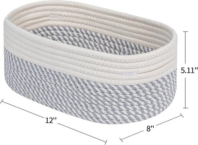 CubesLand Small Baskets, Storage Baskets for Organizing Shelves, Rectangular Woven Storage Basket Natural Cotton Rope Bins Closet Baby Nursery Empty Gifts Basket Off White/Mixed Gray - Image 6