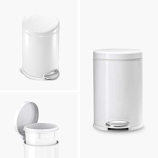simplehuman 4.5 Liter Bathroom Trash Can, White Steel, Pack of 6 - Image 2