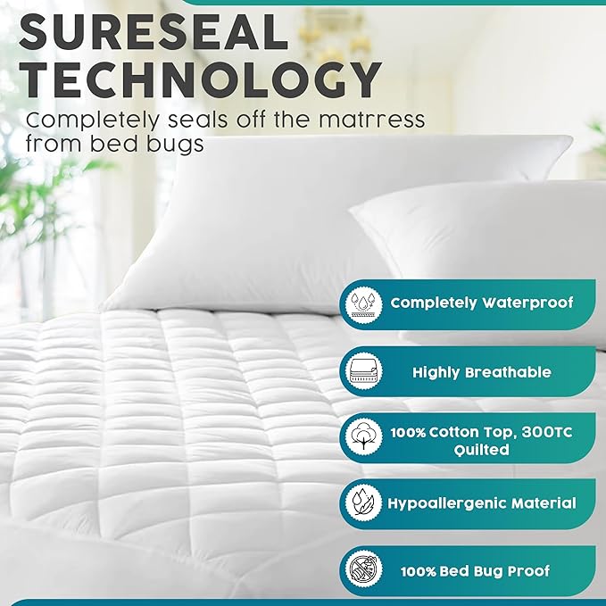 Venneti Waterproof Mattress Protector King - Soft, Hypoallergenic, and Breathable Quilted Cotton Bed Cover - Deep Pocket Fitted Design - Quilted Bedding Shield for Comfortable Sleep (King)