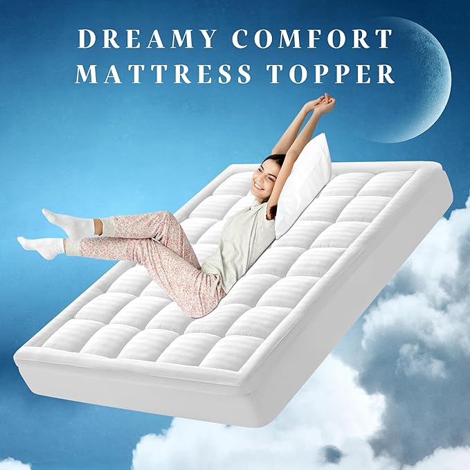 Cooling Breathable Twin Size Thick Mattress Topper, Premium Cotton Mattress Pad for Kids, Machine Washable (39 x 75 Inches, White)