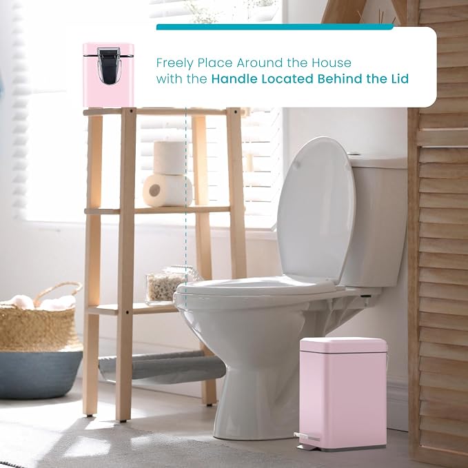 Home Zone Living 1.3 Gallon Small Bathroom Trash Can with Lid and Step Pedal, Stainless Steel Wastebasket with Slim Design for Home and Office, Matte Pink, 5 Liters - Image 6