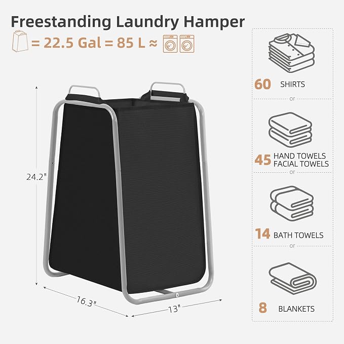 STORAGE MANIAC Metal Rack Laundry Hamper, Large Laundry Basket with Convenient Handle, Freestanding Dirty Clothes Hamper for for Dorm, College, Small Space, Closet, Bedroom, Black - Image 3