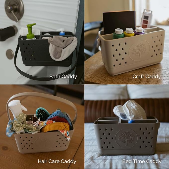 Parker Baby Bath Caddy | BPA Free & Food Grade Shower Caddy Organizer for Toys & Supplies | Quick-Dry, Sturdy & Perfect Size Shower Basket w/Handle in Neutral Colors - Image 9