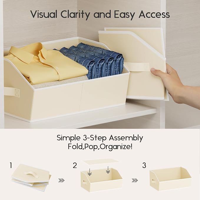 Homsorout Large Closet Organizers and Storage Bins - 8 Pack Trapezoid Storage Baskets for Shelves, Foldable Fabric Baskets with Handles Ideal for Closet, Basket, Wardrobe and Shelf Storage, Beige - Image 4