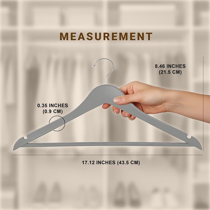 Utopia Home Premium Wooden Hangers 20 Pack - Durable & Slim Coat Hanger - Suit Hanger with 360-Degree Rotatable Hook - Wood Hangers with Shoulder Grooves (Grey Color) - Image 2