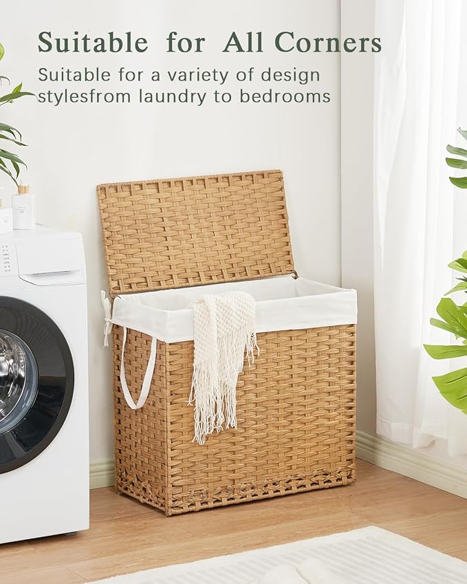 SETVSON Laundry Hamper with Lid Laundry Basket 132 L (35 Gal) Wicker Clothes Hamper, Handwoven Rattan Hamper with Handles and 4 Removable Liner Bags, 6 Mesh Bags for Laundry Bedroom Natural - Image 8