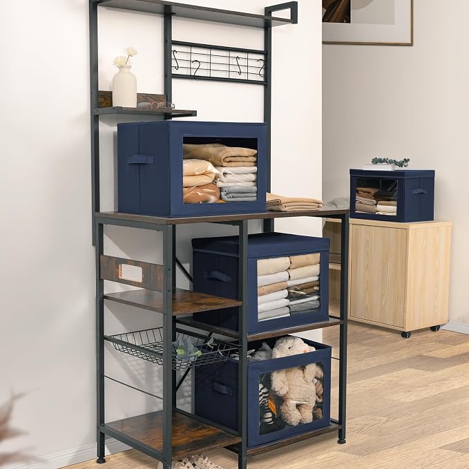 Homsorout Stackable Storage Bins with Lids - Large Storage Box with Lids, Foldable Closet Boxes for Organizing, Wardrobe Clothes Organizer with Window, Cubes Bins for Living Room, 6 Pack, Navy Blue - Image 6
